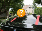 Tin tức - Cô dâu buộc vật lạ lên nóc xe hoa để lấy may, ai nhìn vào cũng bật cười