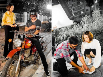 Lộ ảnh Hồng Diễm được soái ca phim VTV nhặt giúp giày, vẫn hờn dỗi không chịu lên xe