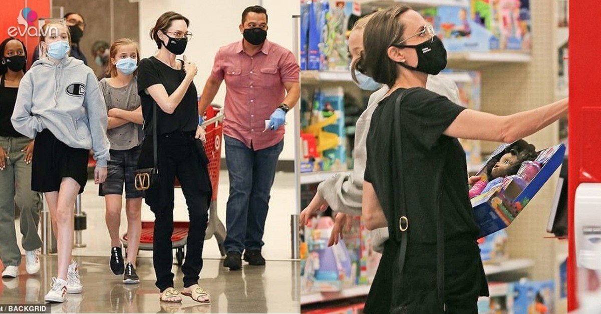 Đưa 3 cô con gái đi dạo, Angelina Jolie trông gầy guộc, hốc hác, nhìn xuống bàn tay mới sợ