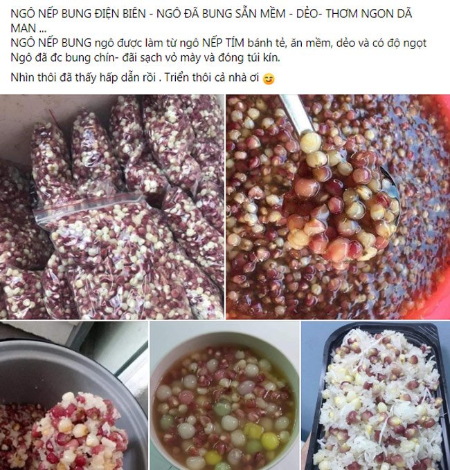 Ngô nếp bung được rao bán nhiều trên chợ mạng và được nhiều chị em đặt mua