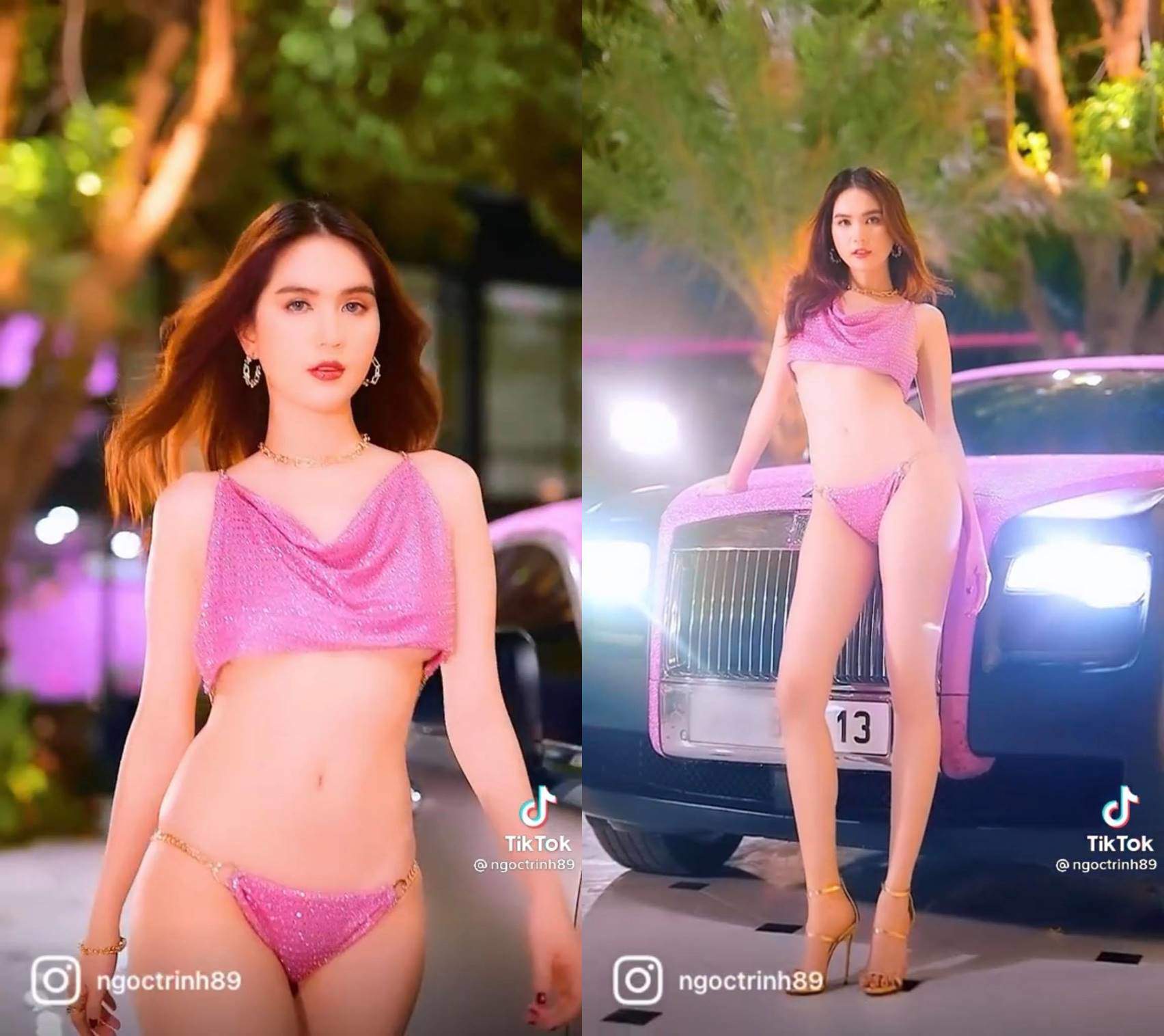 Ngọc Trinh xuất hiện 1 mình thôi đã hot, nay cô còn rủ thêm xế hộp sang xịn vào video. Từ layout make up cho tới set bikini, màu xe đều tông xuyệt tông màu hồng lấp lánh. Chất chơi và đắt đỏ như mỹ nhân gốc miền Tây xịn này, khó ai có thể qua mặt.