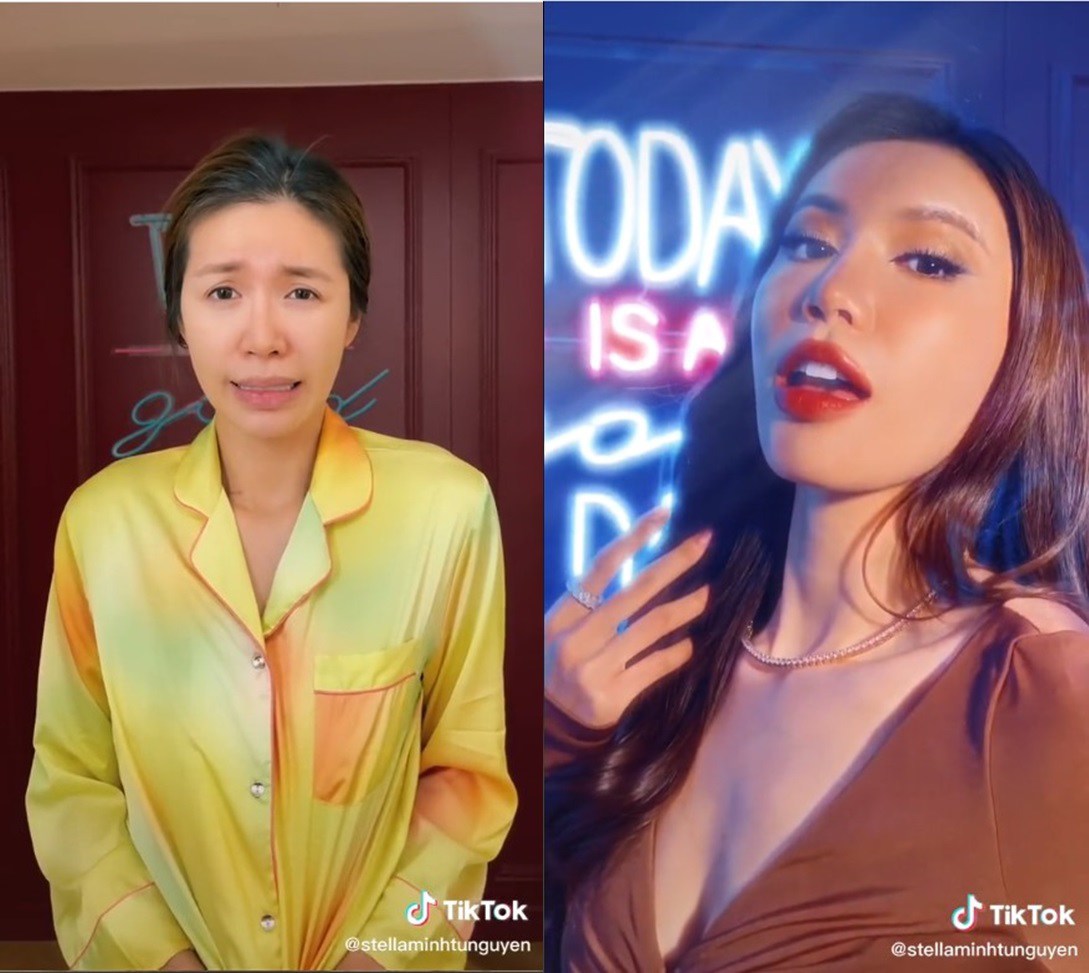 Với diện mạo trước và sau như 2 con người khác nhau như thế này, bảo sao chân dài không thu được gần 18.000 lượt thả tim! Cô nàng vốn có bờ môi dày gợi cảm và quen thuộc với son nude nay lại đổi gió với son màu đỏ tươi pha chút bóng. Layout này trông nàng Thúy Liễu gần gũi và thân thiện hơn thường thấy nhiều.