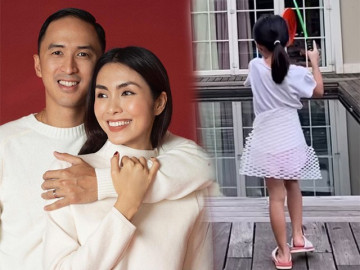 Con gái Tăng Thanh Hà quấn giấy làm váy siêu đáng yêu