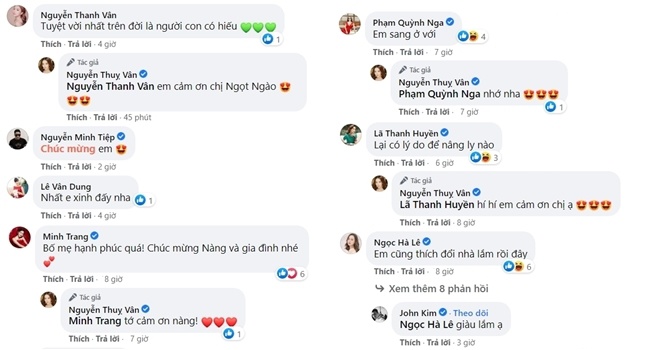 Dàn sao Việt chúc mừng Thụy Vân và khong ngớt lời khen ngợi.