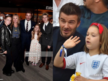 Chung kết Euro 2020: Nhóc Harper theo Beckham đi coi bóng, chiếm "spotlight" của siêu mẫu Kate Moss
