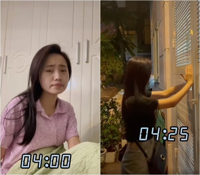 emHình ảnh khi ở nhà của Xuân Anh khi thức dậy từ 4h sáng và ra khỏi nhà lúc 4h25./em