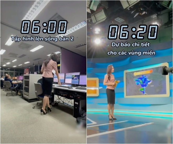 6h cô tập lên sóng bản 2 và dẫn dự báo chi tiết cho các vùng miền lúc 6h20.