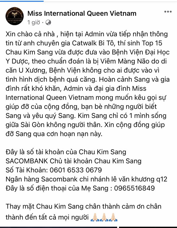 Mỹ nhân bốc lửa nhất Hoa hậu chuyển giới Việt Nam gặp bạo bệnh - 1