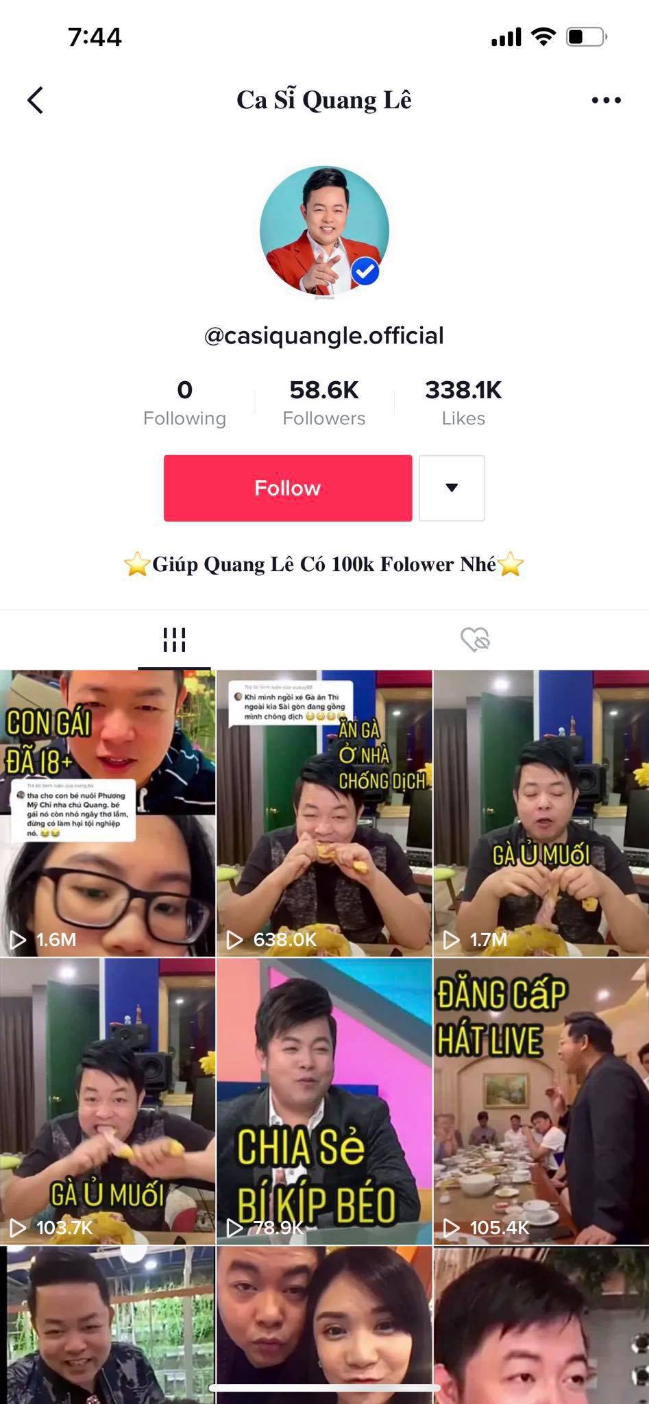 Quang Lê khẳng định tài khoản TikTok trên là giả mạo.