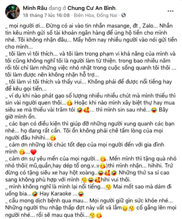 Bài chia sẻ của Minh trên mạng xã hội. (Ảnh chụp màn hình)