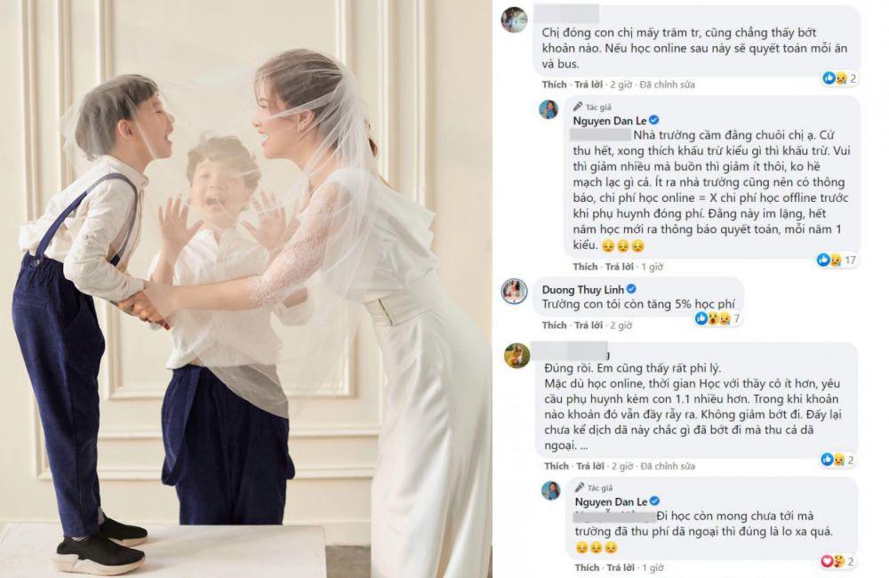 Nhiều mẹ bỉm sữa cùng chung suy nghĩ với Đan Lê khi các khoản học phí vẫn phải nộp đều đặn, thậm chí Hoa hậu Dương Thuỳ Linh còn phải đóng thêm 5% học phí cho con.