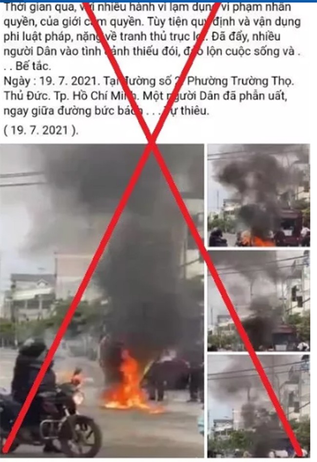 Thông tin sai sự thật về một trường hợp tự thiêu ở TP Thủ Đức