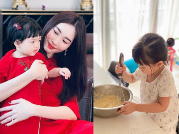 Con gái 3 tuổi xinh xắn của Đặng Thu Thảo hì hục làm bánh, nhìn thành quả "cưng muốn xỉu"