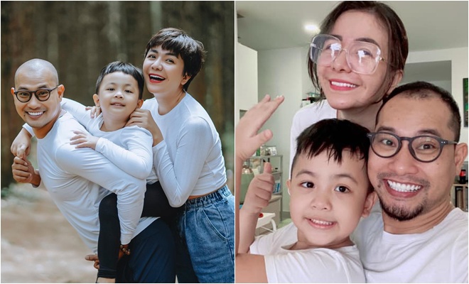 Á hậu Ái Châu và ông xã Huỳnh Đông trong bộ ảnh gia đình và hình ảnh của họ trong những ngày nghỉ dịch ở nhà vừa qua. Huỳnh Đông râu ria hơn, còn Ái Châu cũng không ngại để mặt mộc.