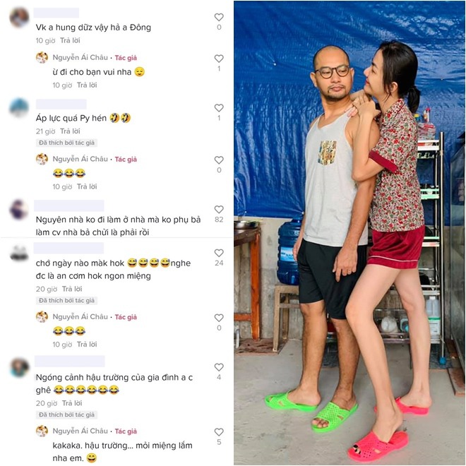 Nhiều người thấu hiểu áp lực của cha con Huỳnh Đông nhưng cũng hiểu được nỗi lòng của các bà vợ: Áp lực quá hén Py, Ta nói dọn dẹp ta có quyền, Nguyên nhà không đi làm, ở nhà mà không phụ bả làm việc nhà, bả chửi là đúng rồi... Có bình luận hỏi Huỳnh Đông: Vợ anh hung dữ vậy hả anh Đông?, Ái Châu liền trả lời ngay tắp lự: Ừ đi cho bạn vui nha. 