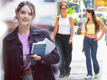 Suri Cruise 15 tuổi nổi loạn với quần cạp trễ, áo ngắn cũn chặt chém cả mẹ siêu mẫu