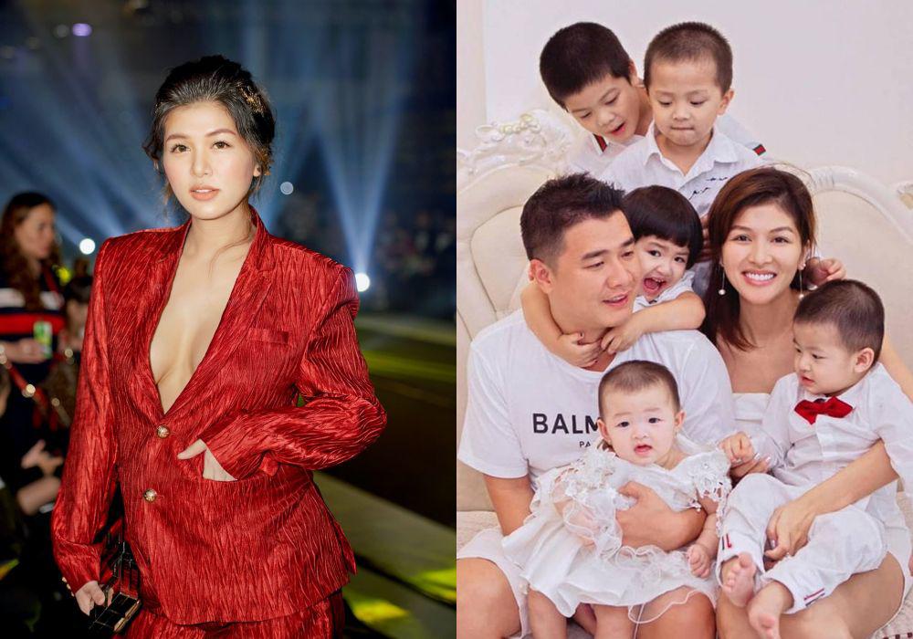 Hoa hậu Oanh Yến từng trải qua 6 lần sinh nở, là một trong những sao Việt đông con nhất hiện nay.