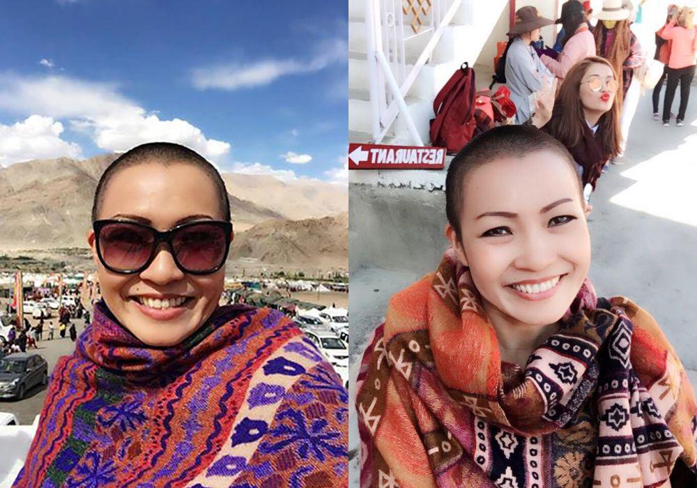 Nữ ca sĩ xuống tóc trước khi thực hiện một khoá tu về Phật giáo tại Ấn Độ.