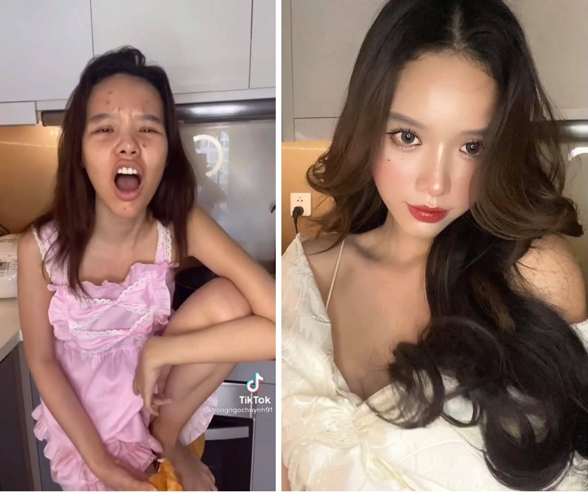 So ảnh trước và sau khi make up đi chơi, ai nấy đều có chung 1 biểu cảm là không thể tin vào mắt mình.