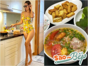 Bếp Eva - Sao vào bếp: Siêu mẫu mặc bikini nấu ăn giờ làm mẹ ruột tự hào, chồng khen nức nở