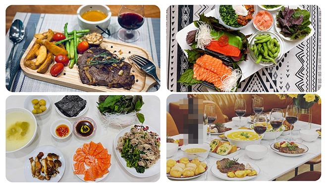 Bữa tiệc tại gia đơn giản với thực phẩm tươi ngon, được sơ chế sẵn