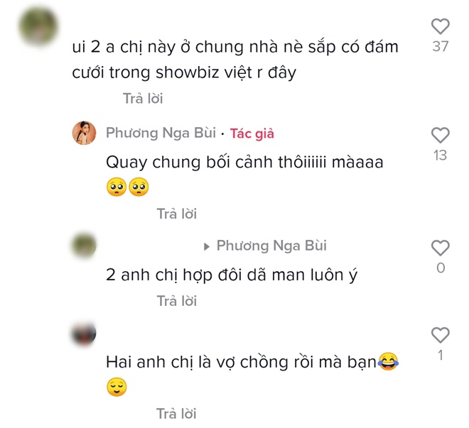 Cũng qua clip này, người hâm mộ cho rằng họ ở chung nhà. Phương Nga nhanh chóng lên tiếng: Quay chung bối cảnh thôi mà, tuy nhiên fan vẫn không ngừng bán tín bán nghi.