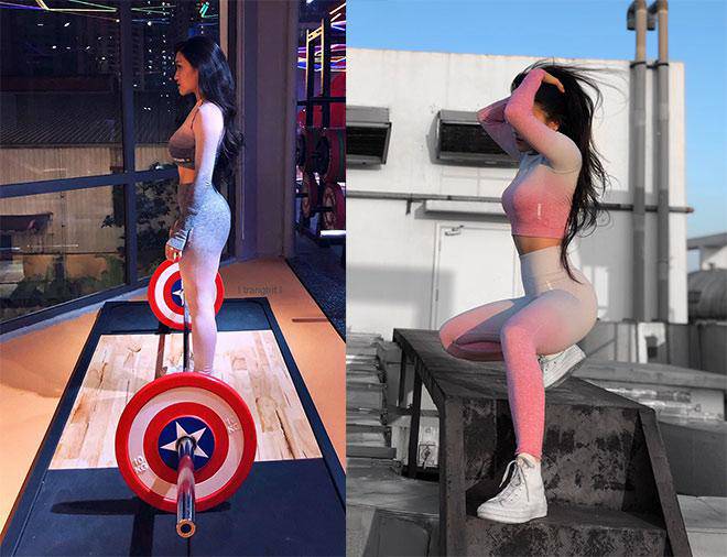 Hot girl Gym Trang Trit vòng ba 94 cm dùng nồi cơm điện thay tạ tập ở nhà mùa dịch - 6