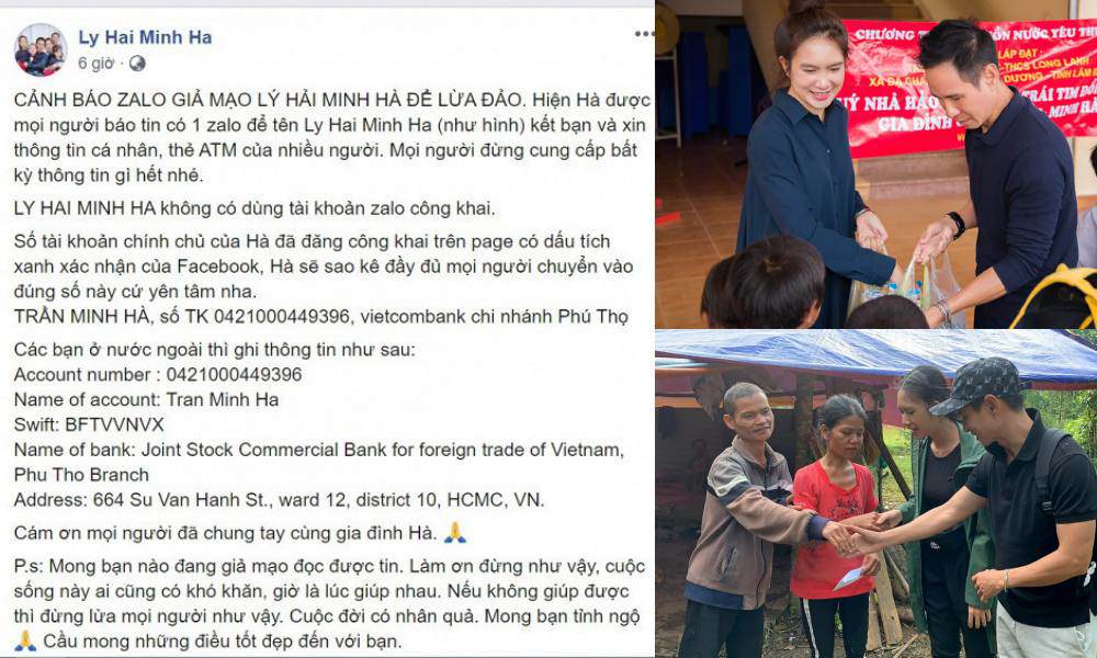 Vợ chồng Lý Hải - Minh Hà làm rõ thông tin về số tài khoản cá nhân để các mạnh thường quân không bị kẻ xấu lừa đảo, trục lợi.