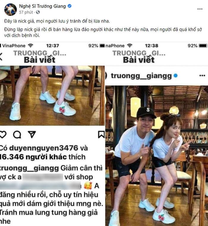 Trường Giang cảnh báo khán giả về việc có người sử dụng hình ảnh của vợ chồng anh để bán thuốc giảm cân.