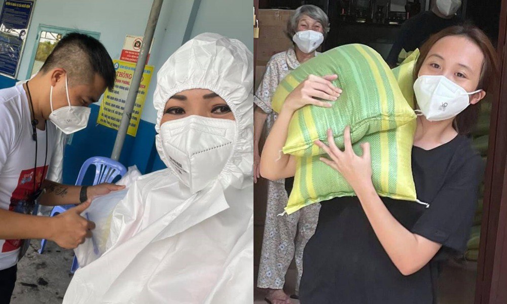 Con gái của Phương Thanh (bên phải) cũng hỗ trợ gia đình giúp đỡ bà con đang khó khăn. Nữ ca sĩ cho biết cả gia đình cô đã tiêm chích vắc-xin đầy đủ và vẫn tuân thủ nghiêm ngặt quy định phòng tránh lây nhiễm dịch COVID-19.