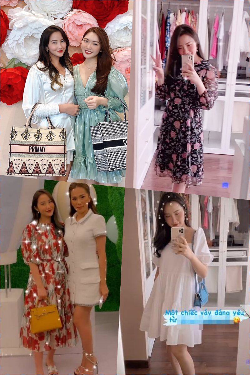 Những lần chụp hình cùng bạn bè gần đây, cô nàng đều chọn các thiết kế đầm xoè rộng bồng bềnh dành cho người có vòng 2 mập mạp nếu không nói thẳng ra là dành cho bà bầu.