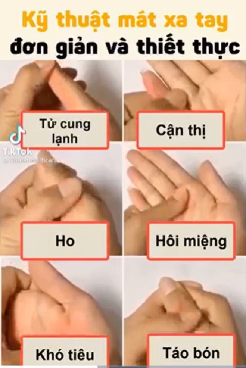 Hình ảnh cắt từ video trên mạng xã hội về việc hướng dẫn massage các ngón tay để chữa bệnh.