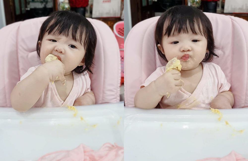 Lần đầu trải nghiệm món sầu riêng, Winnie có vẻ rất khoái chí.