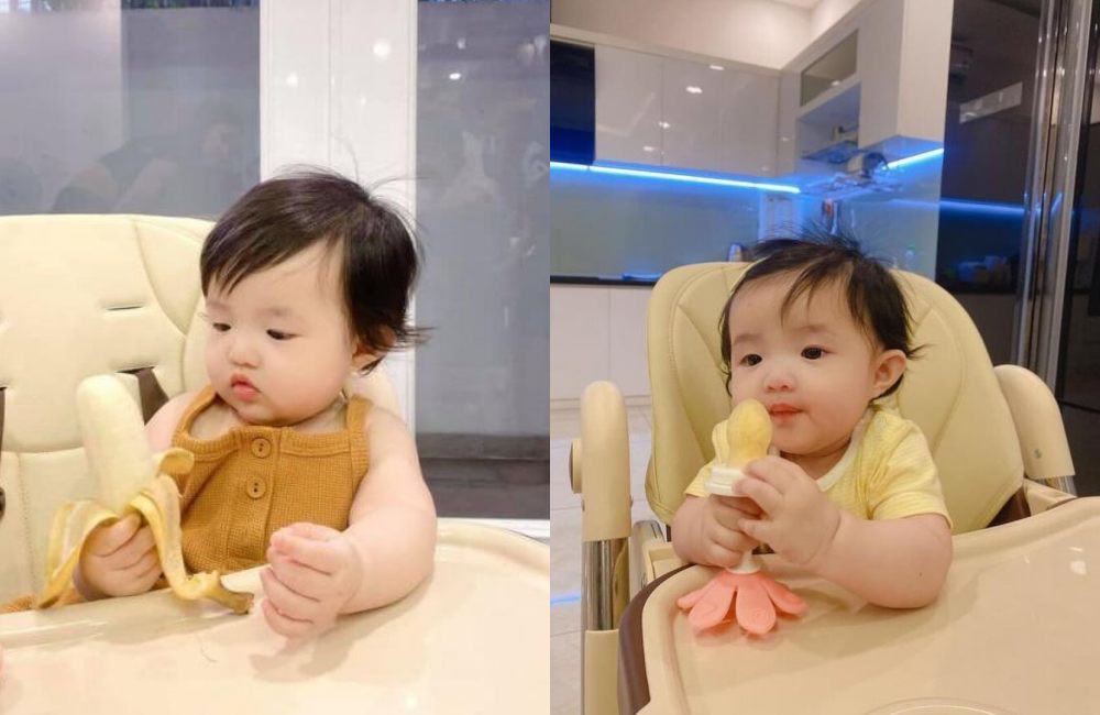Đông Nhi cho biết con gái 10 tháng tuổi rất háu ăn, khẩu vị và nết ăn giống bố mẹ.