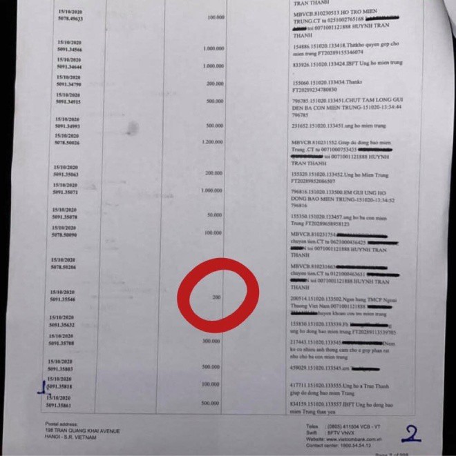 Nhiều người thắc mắc tại sao ai đó có thể chuyển 200 đồng vào tài khoản nam nghệ sĩ bởi số tiền đó quá nhỏ. Thực tế, có thể chuyển 200 đồng vào từ tài khoản một số ngân hàng khác vào tài khoản của Trấn Thành.