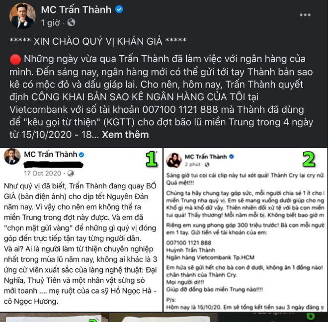 Trong khi cộng đồng mạng và người hâm mộ đang tranh cãi gay gắt, Trấn Thành bất ngờ xóa bài viết và thay đổi phương thức minh bạch sao kê bằng cách đăng lên Google Drive cho đầy đủ. (Ảnh chụp màn hình)