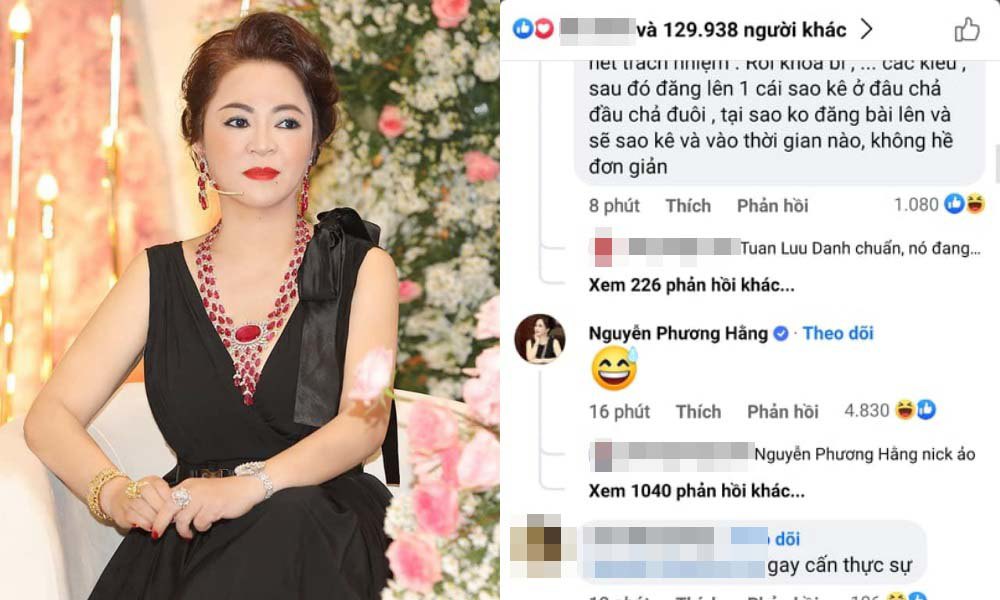 Cư dân mạng theo dõi thấy một tài khoản được cho là của bà Phương Hằng bình luận dưới bài viết công khai sao kê của Trấn Thành. Tuy nhiên, nhiều người cho rằng tài khoản này là giả mạo.