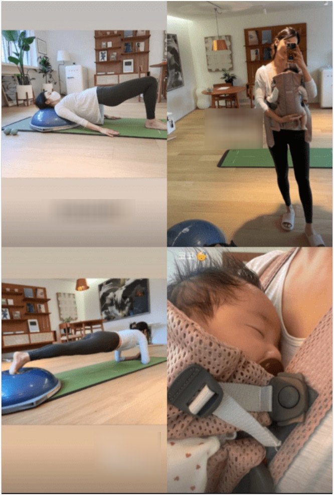 Han Ji Hye dù đang chăm con nhưng cũng tích cực tập luyện giữ dáng.