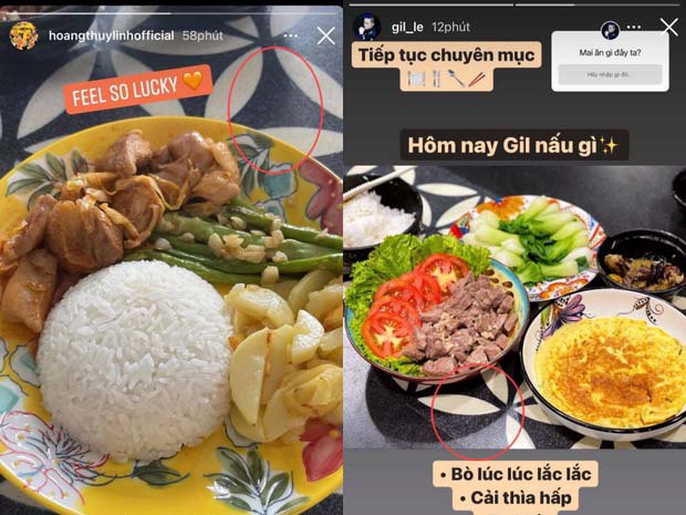 Nhìn 2 bức ảnh này, ai cũng đoán được bữa cơm ngon của Hoàng Thuỳ Linh được Gil Lê chuẩn bị.