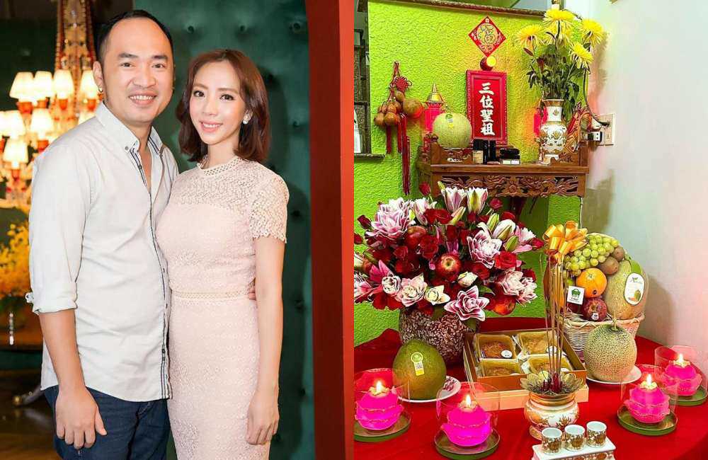 Vợ chồng nghệ sĩ Thu Trang - Tiến Luật cúng chay với hoa quả, trái cây và bánh Trung thu. Cô cho biết việc tìm mua và đặt đồ cúng rất khó khăn trong thời điểm này nên chỉ có thể tận dụng hết mức những thứ xung quanh. Hôm nay cúng chay đơn giản tại nhà. Một năm rất khác. Cầu mong ông phù hộ cho tất cả anh chị em nghệ sĩ - nữ nghệ sĩ hài tâm sự.