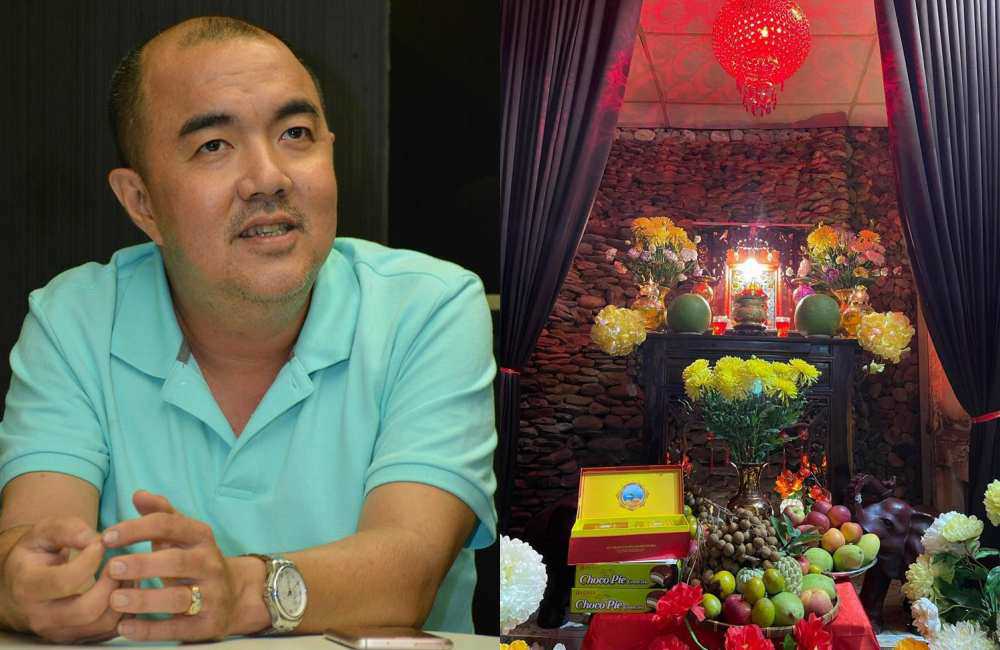 Bàn cúng Tổ nghề của nghệ sĩ Quốc Thuận có phần ấm cúng khi anh bài trí rất nhiều trái cây, hoa quả và bánh. Khi dâng hương, anh khấn mong dịch bệnh sớm được kiểm soát để nghệ sĩ có thể trở lại với sân khấu, chương trình. Hiện tại, anh vẫn đang tiếp tục những công tác từ thiện để trao quà giúp đỡ bà con khó khăn tại TP.HCM đang sống trong vùng dịch nguy hiểm.