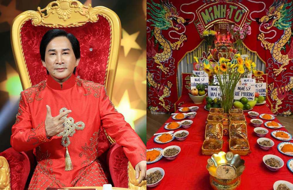 NSƯT Kim Tử Long cùng bà xã Trinh Trinh đã dọn và chuẩn bị cho lễ cúng Tổ rất trang trọng. Một số các đồng nghiệp cũng nhờ anh thắp hương khấn Tổ, cầu mong công việc suôn sẻ trong năm mới.