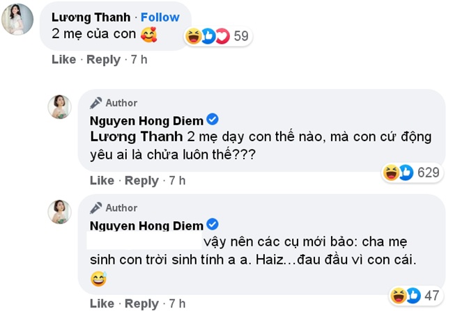 Màn tương tác vui của Hồng Diễm và Lương Thanh trên MXH.