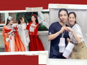 Thời trang - Đón Trung Thu, hội bạn Quỳnh Nga diện xiêm y hoá chị Hằng, Khánh Thi như nữ sinh bên chồng