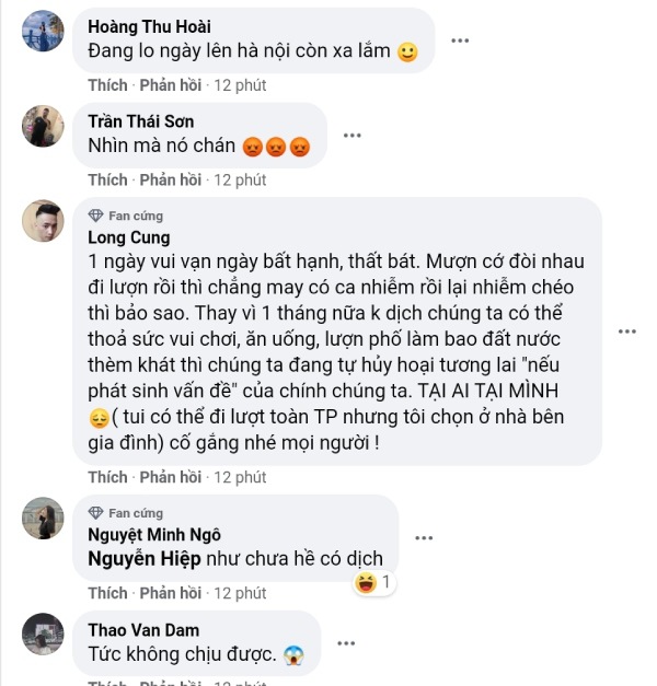 Nhiều bình luận bày tỏ sự lo lắng Hà Nội có thể sẽ bùng dịch trở lại. (Ảnh chụp màn hình)