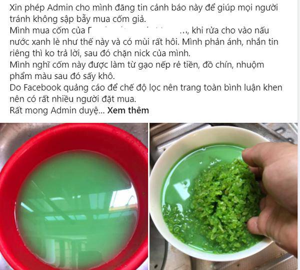 Bài đăng nói về cốm nhuộm phẩm màu thu hút sự quan tâm của cộng đồng mạng.