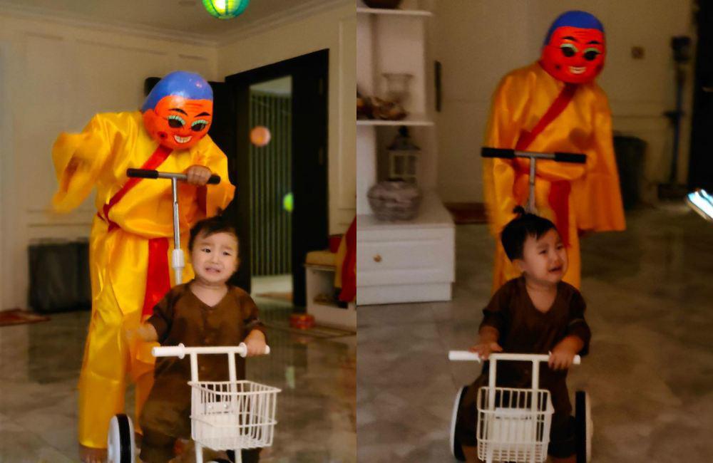 Cảnh tượng bé Bo khóc mếu khi gặp chú Tễu khiến cư dân mạng cười lăn.