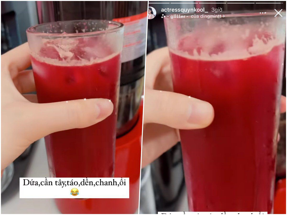 Quỳnh Kool cũng tính toán lượng calo in rất gì và này nọ. Cô bổ sung cả nước ép từ các loại quả để thêm vitamin, đồng thời tránh tình trạng stress, đắng miệng khi tập nặng.