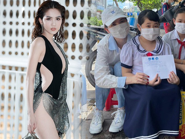 Hở bạo ở đâu chứ đi từ thiện, Ngọc Trinh mặc đúng một kiểu, xinh như thiên thần áo trắng