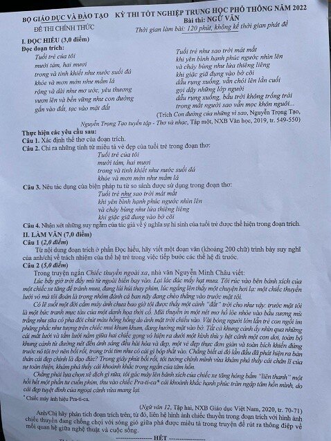 Đáp án chính thức môn Ngữ Văn tốt nghiệp THPT 2022 từ Bộ GDamp;ĐT - 1